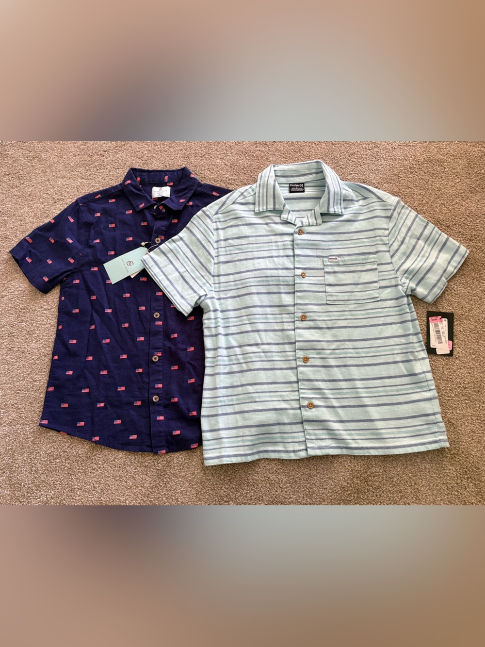 American Flag Striped Button Up Short Sleeved Bundle of 2 Tops Size 10/12, S NWT
